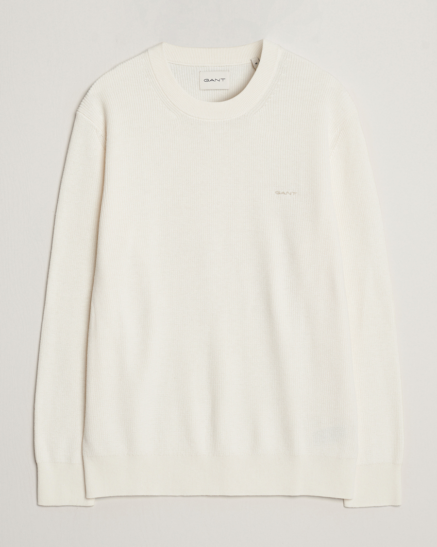Men | Sweaters & Knitwear | GANT | Cotton/Wool Rib Knitted Crew Neck Cream