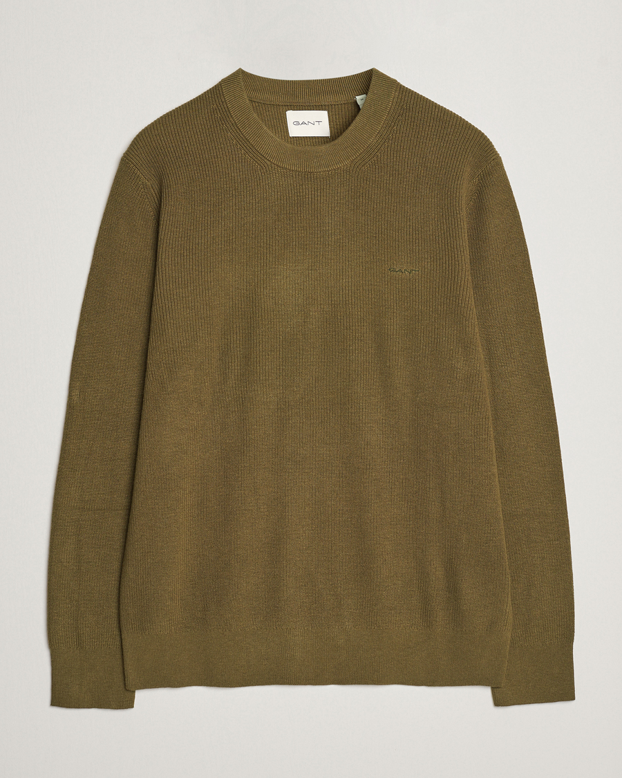 Men | Sweaters & Knitwear | GANT | Cotton/Wool Rib Knitted Crew Neck Dark Cactus