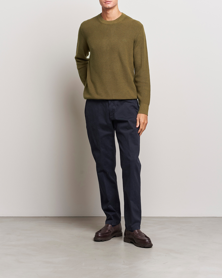 Men | Sweaters & Knitwear | GANT | Cotton/Wool Rib Knitted Crew Neck Dark Cactus
