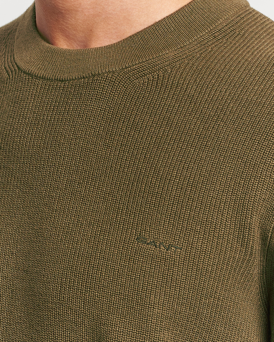 Men | Sweaters & Knitwear | GANT | Cotton/Wool Rib Knitted Crew Neck Dark Cactus