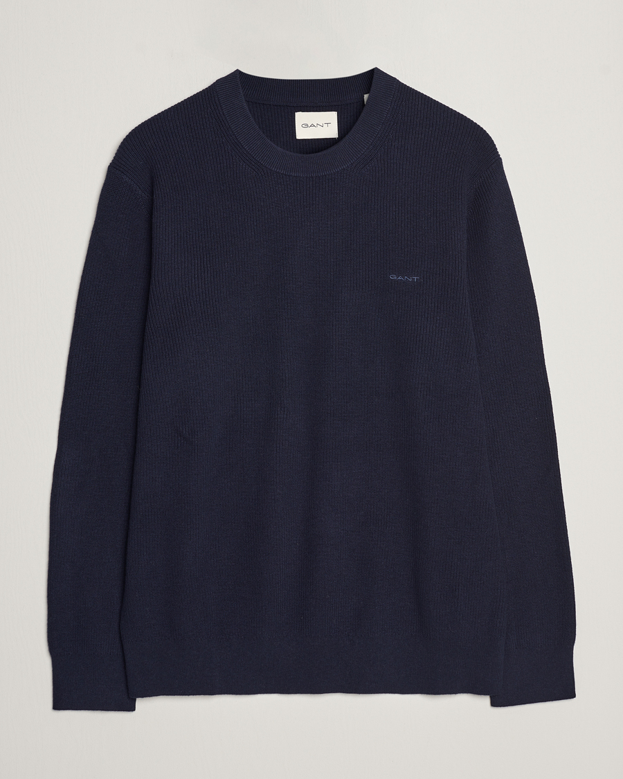 Men | Sweaters & Knitwear | GANT | Cotton/Wool Rib Knitted Crew Neck Evening Blue