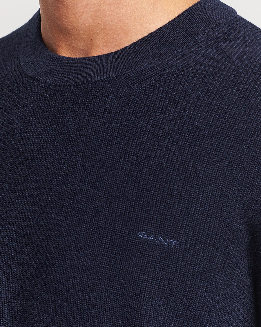 Men | Sweaters & Knitwear | GANT | Cotton/Wool Rib Knitted Crew Neck Evening Blue