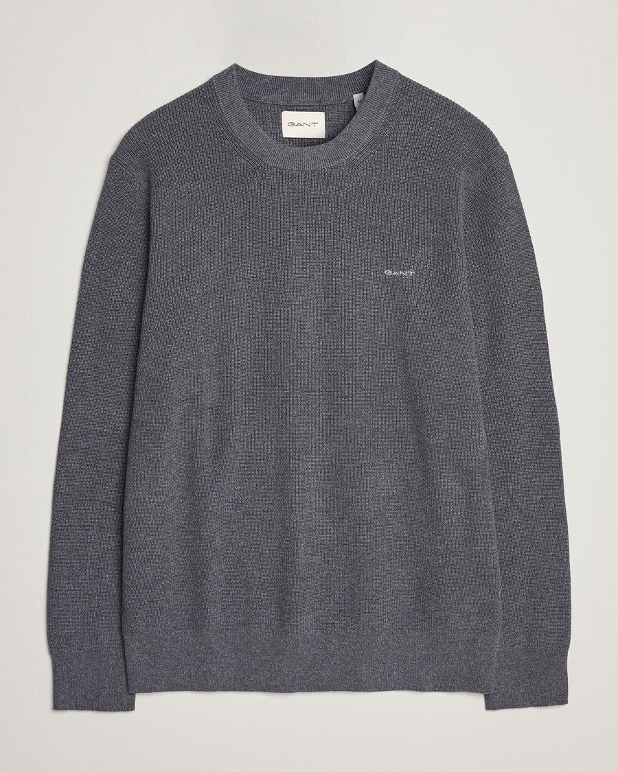 Men | Sweaters & Knitwear | GANT | Cotton/Wool Rib Knitted Crew Neck Antrachite Melange