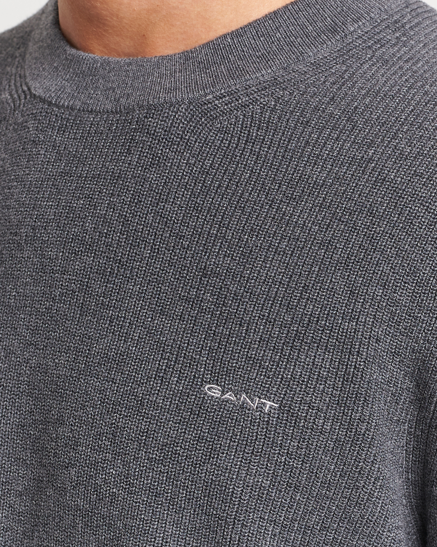 Men | Sweaters & Knitwear | GANT | Cotton/Wool Rib Knitted Crew Neck Antrachite Melange