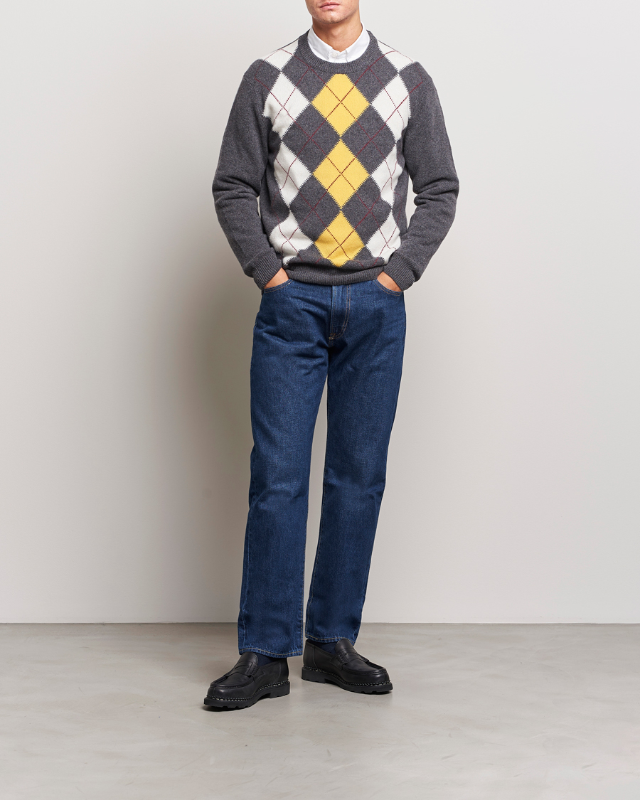 Men | Sweaters & Knitwear | GANT | Lambswool Argyle Crew Neck Sweater Charcoal Melange