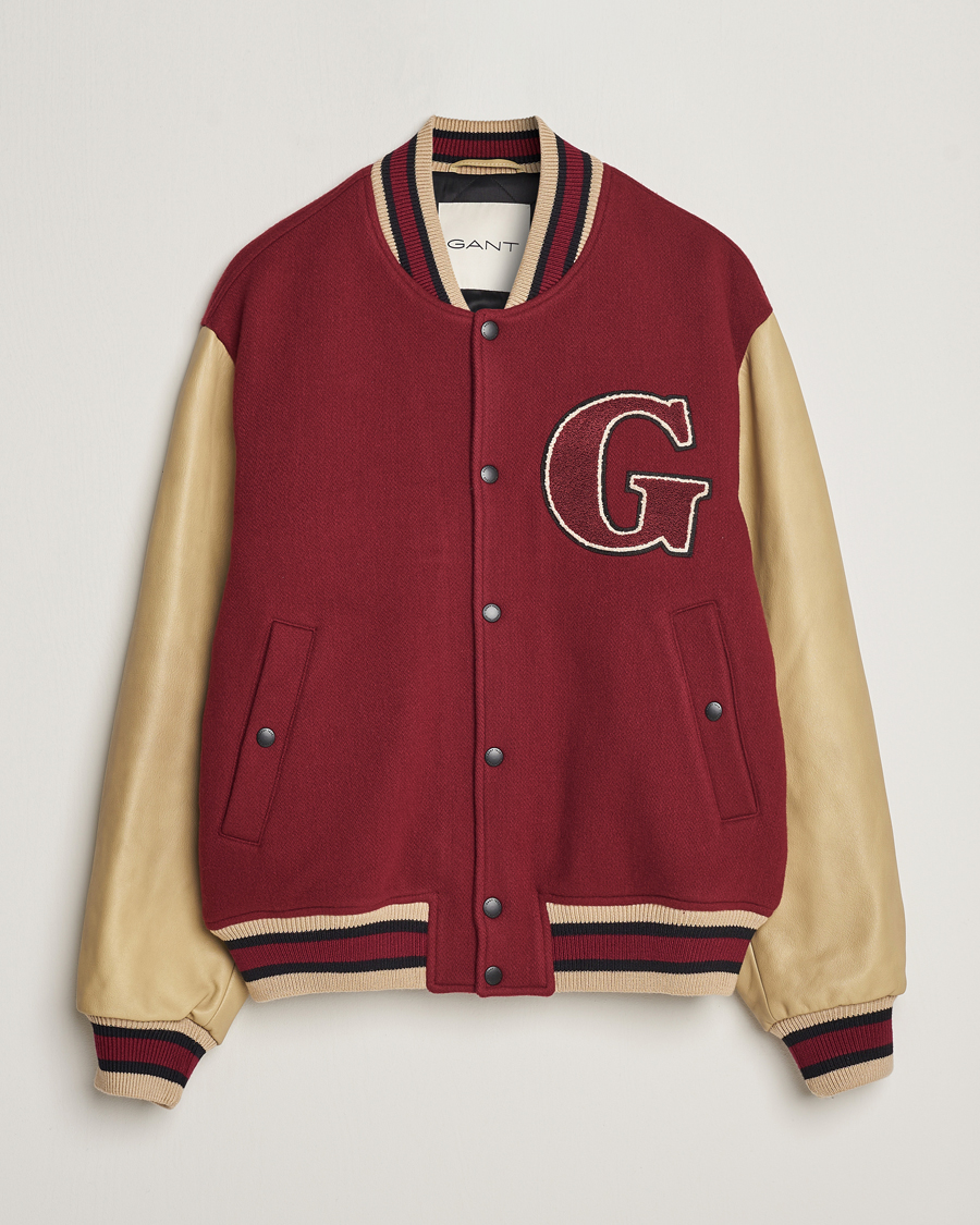 Men | Coats & Jackets | Gant | Padded Varsity Jacket Red/Beige
