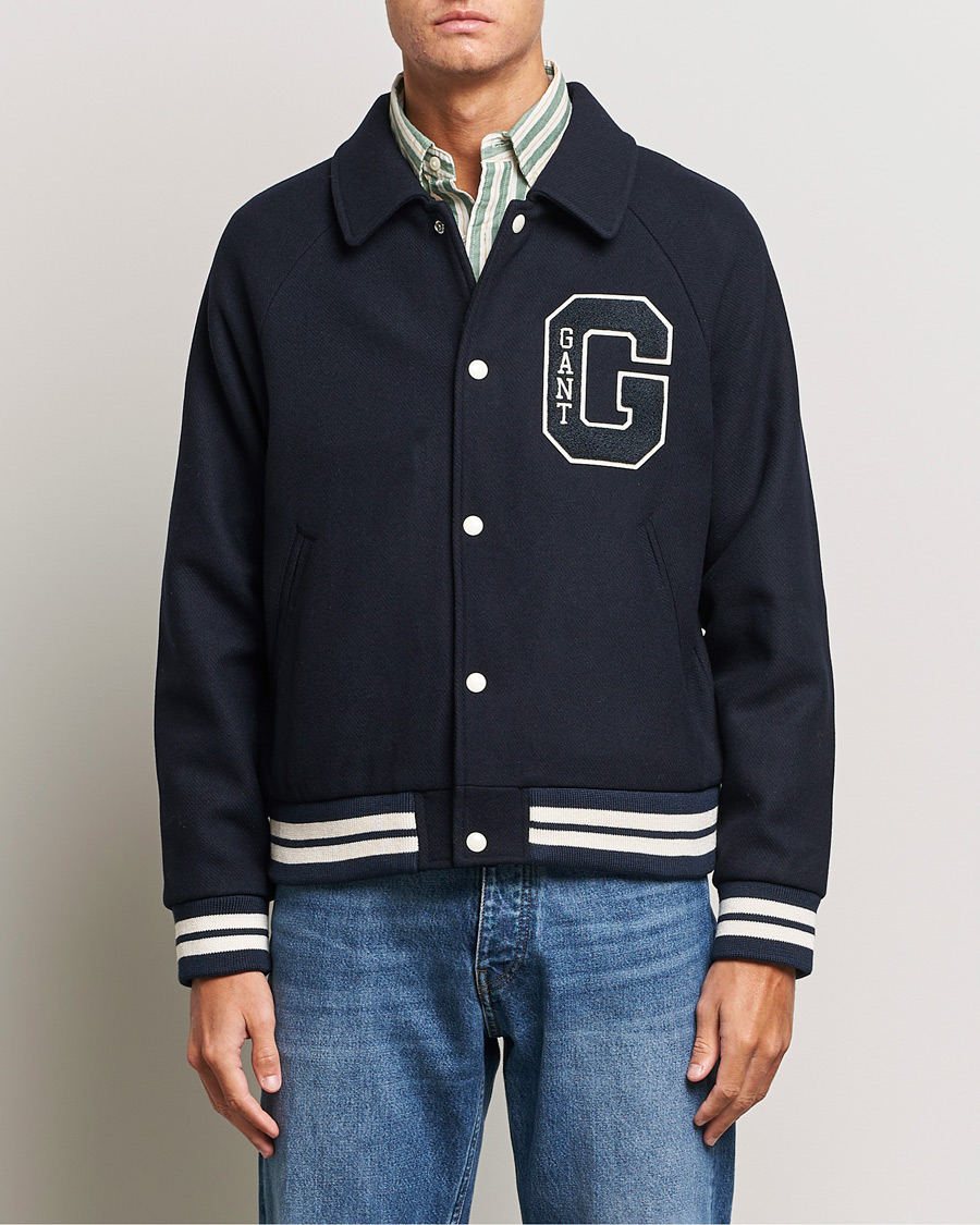 Men | Bomber Jackets | GANT | Wool Varsity Jacket Evening Blue