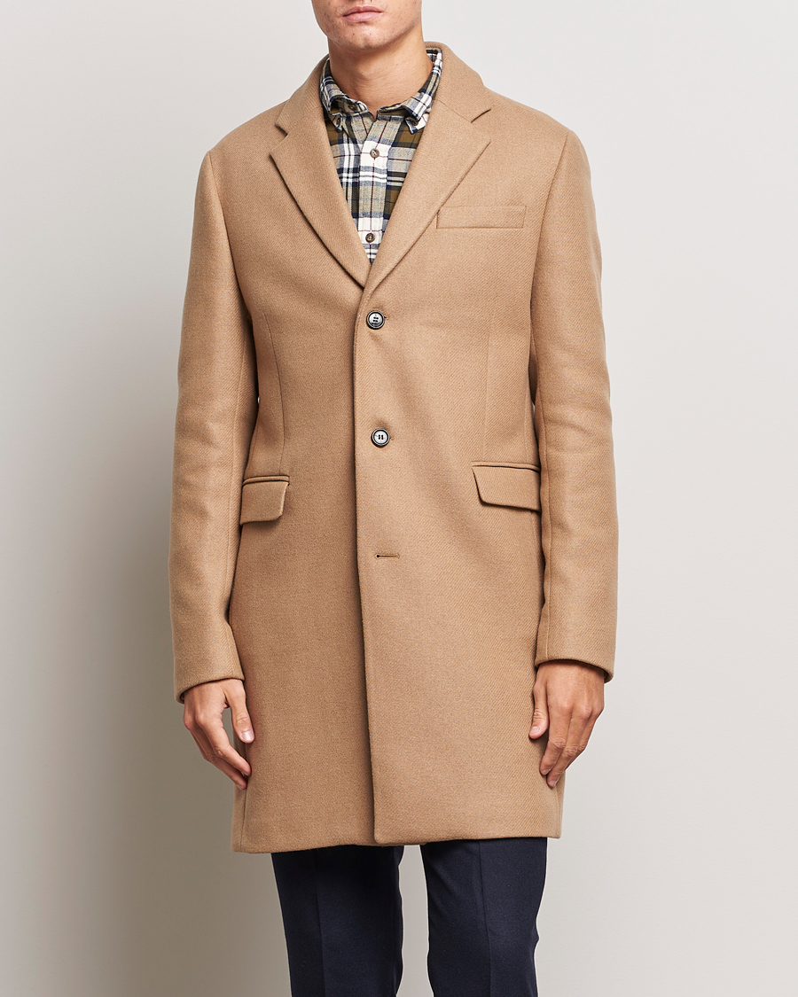 Men | Coats | GANT | Tailored Wool Coat Mustard Beige