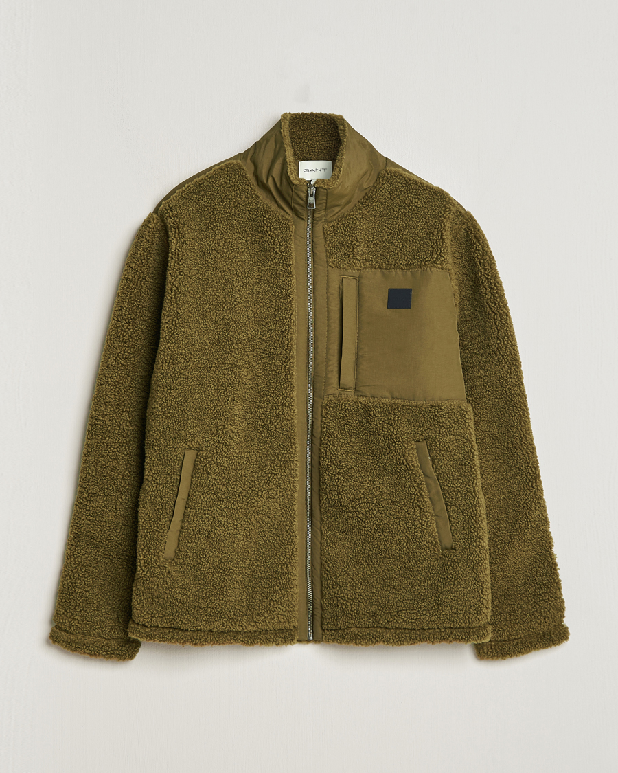 Men | Sweaters & Knitwear | Gant | Sherpa Fleece Full Zip Dark Cactus
