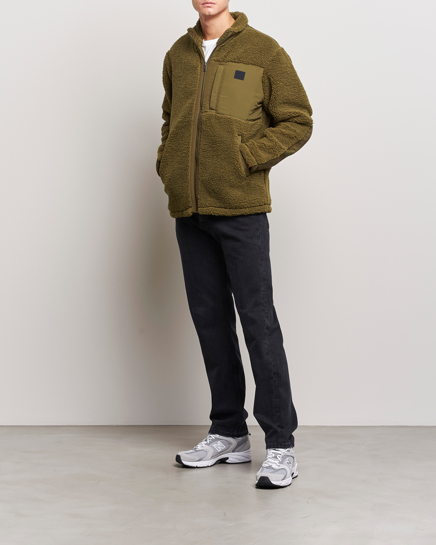 Men | Sweaters & Knitwear | GANT | Sherpa Fleece Full Zip Dark Cactus