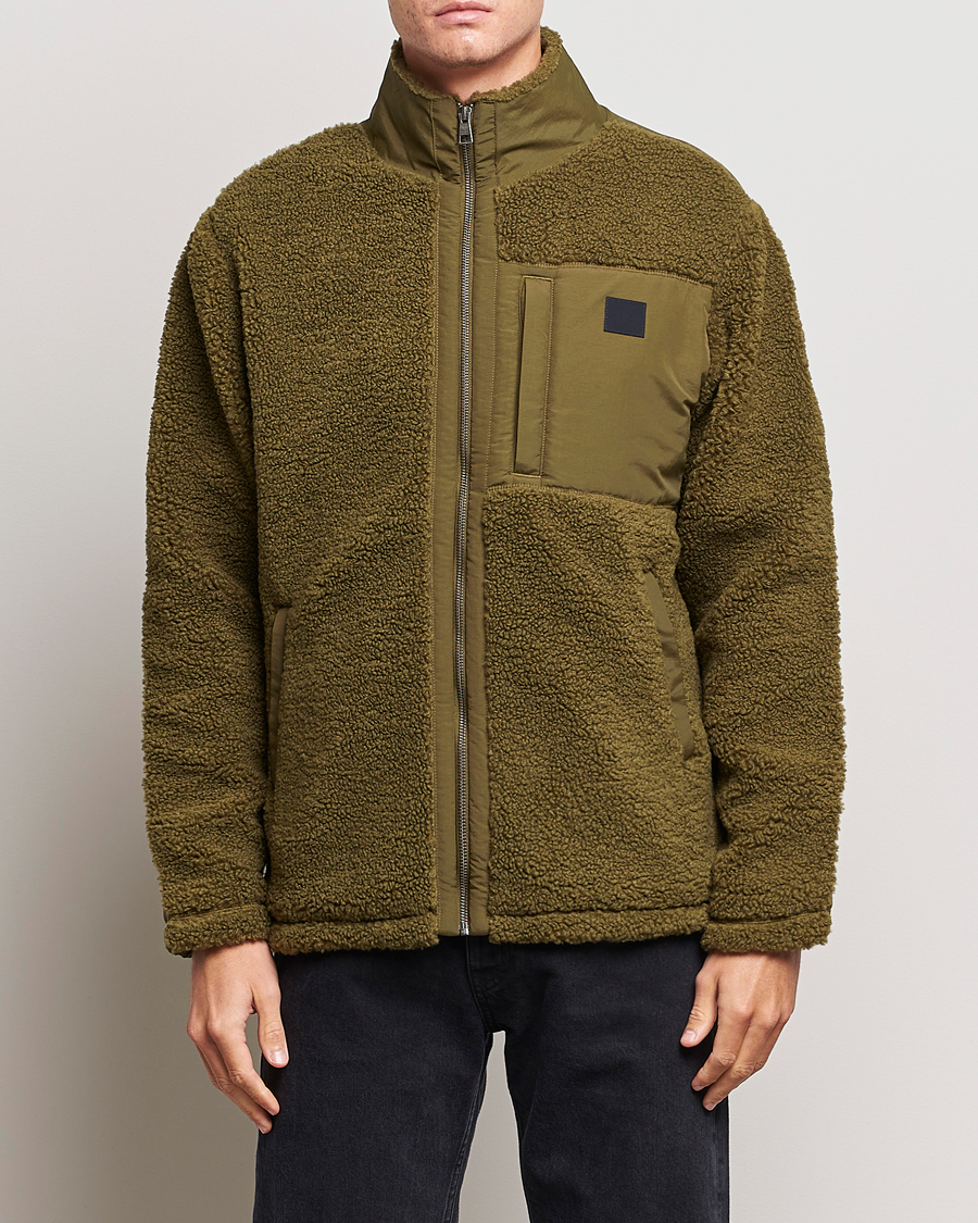 Men | Sweaters & Knitwear | Gant | Sherpa Fleece Full Zip Dark Cactus