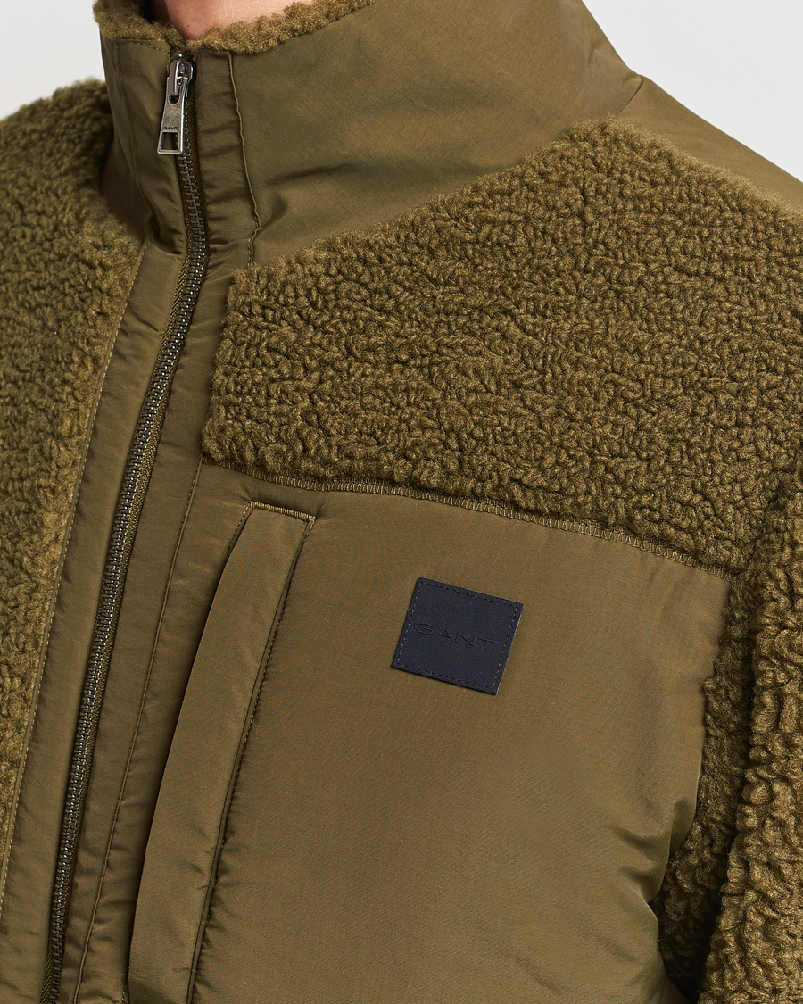 Men | Sweaters & Knitwear | GANT | Sherpa Fleece Full Zip Dark Cactus