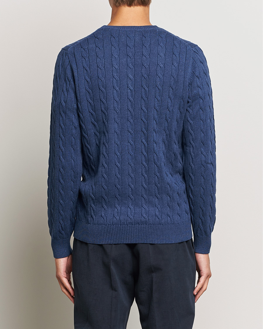 Men | Sweaters & Knitwear | GANT | Cotton Cable Crew Neck Pullover Marine Melange