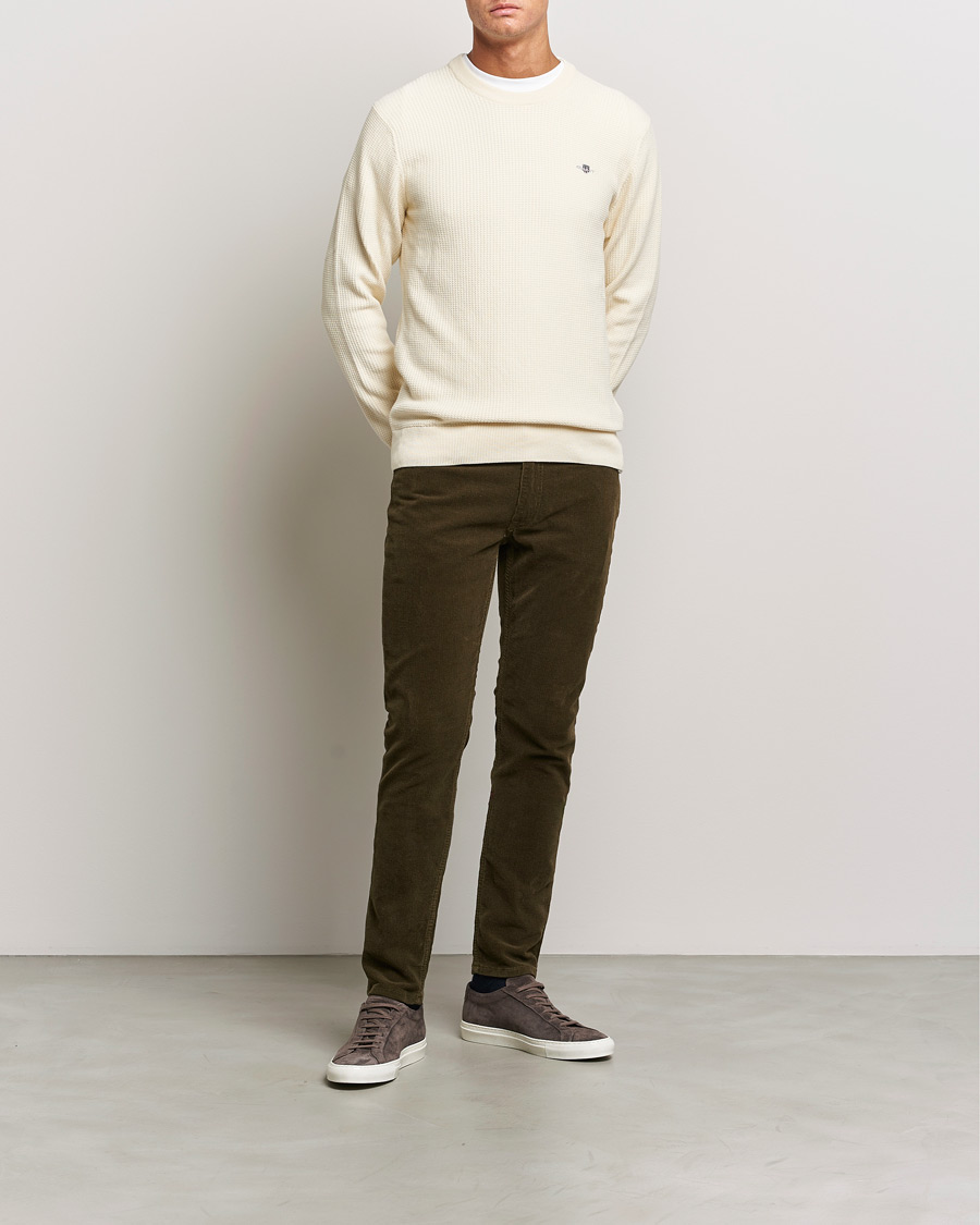 Men | Sweaters & Knitwear | GANT | Cotton Micro Textured Crew Neck Cream
