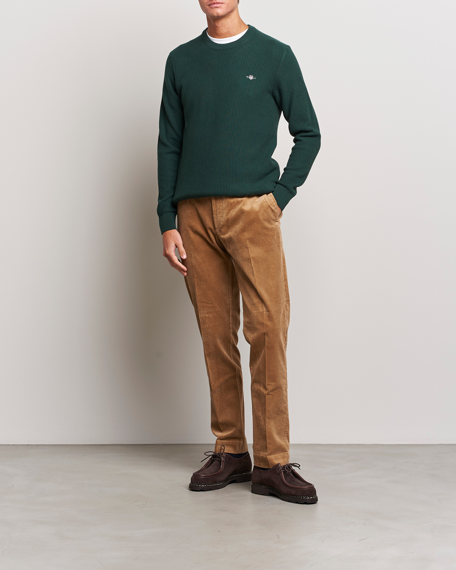 Men | Sweaters & Knitwear | GANT | Cotton Micro Textured Crew Neck Tartan Green