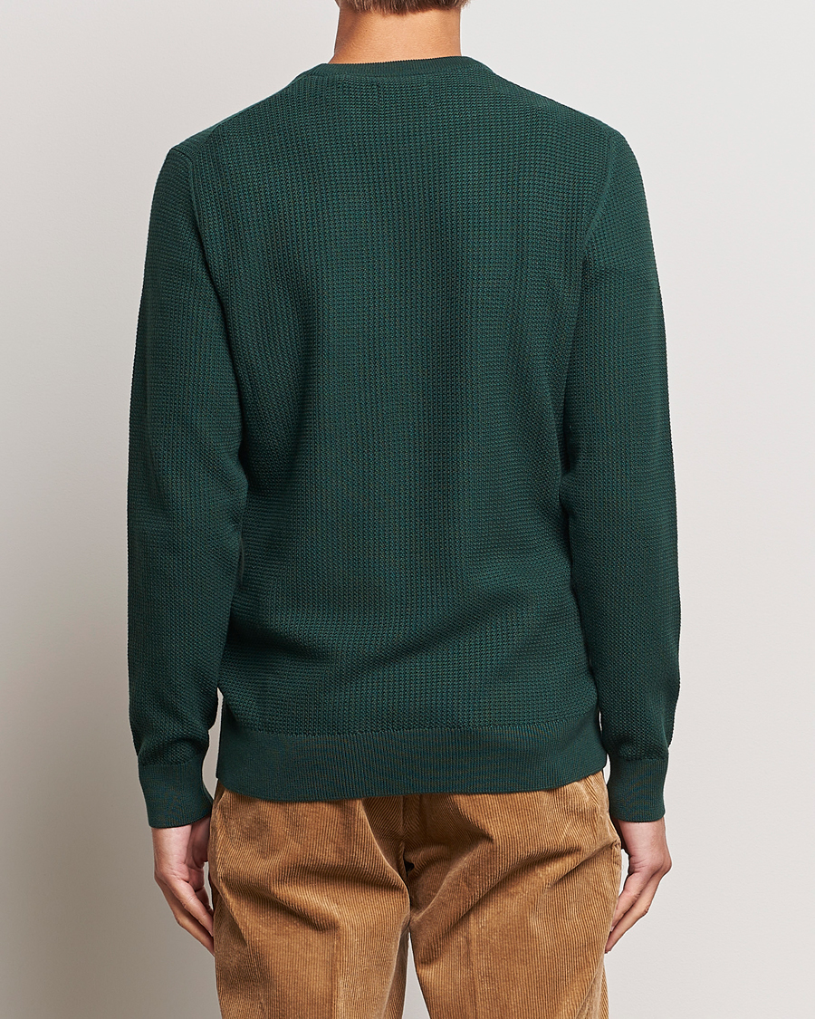 Men | Sweaters & Knitwear | GANT | Cotton Micro Textured Crew Neck Tartan Green