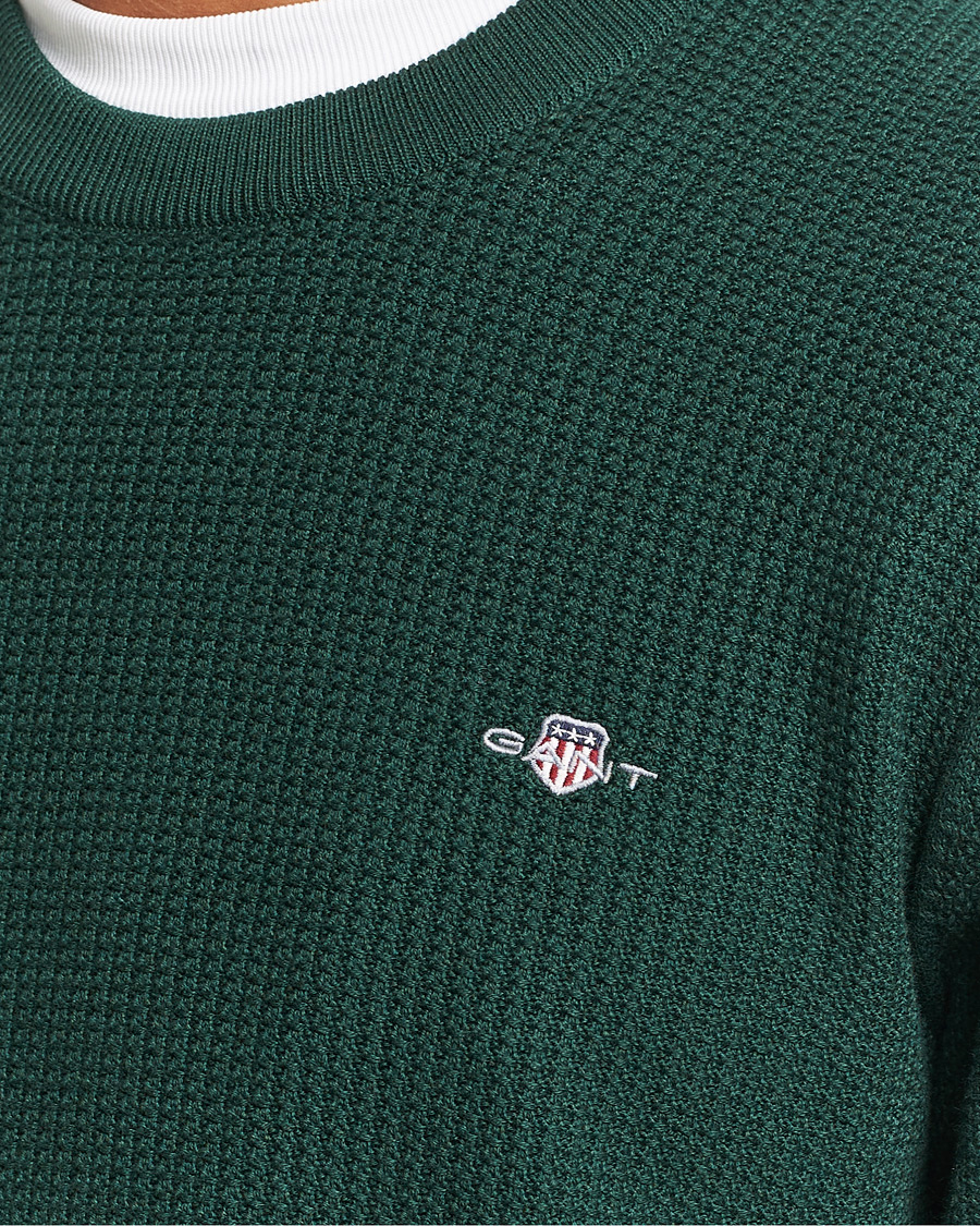 Men | Sweaters & Knitwear | GANT | Cotton Micro Textured Crew Neck Tartan Green