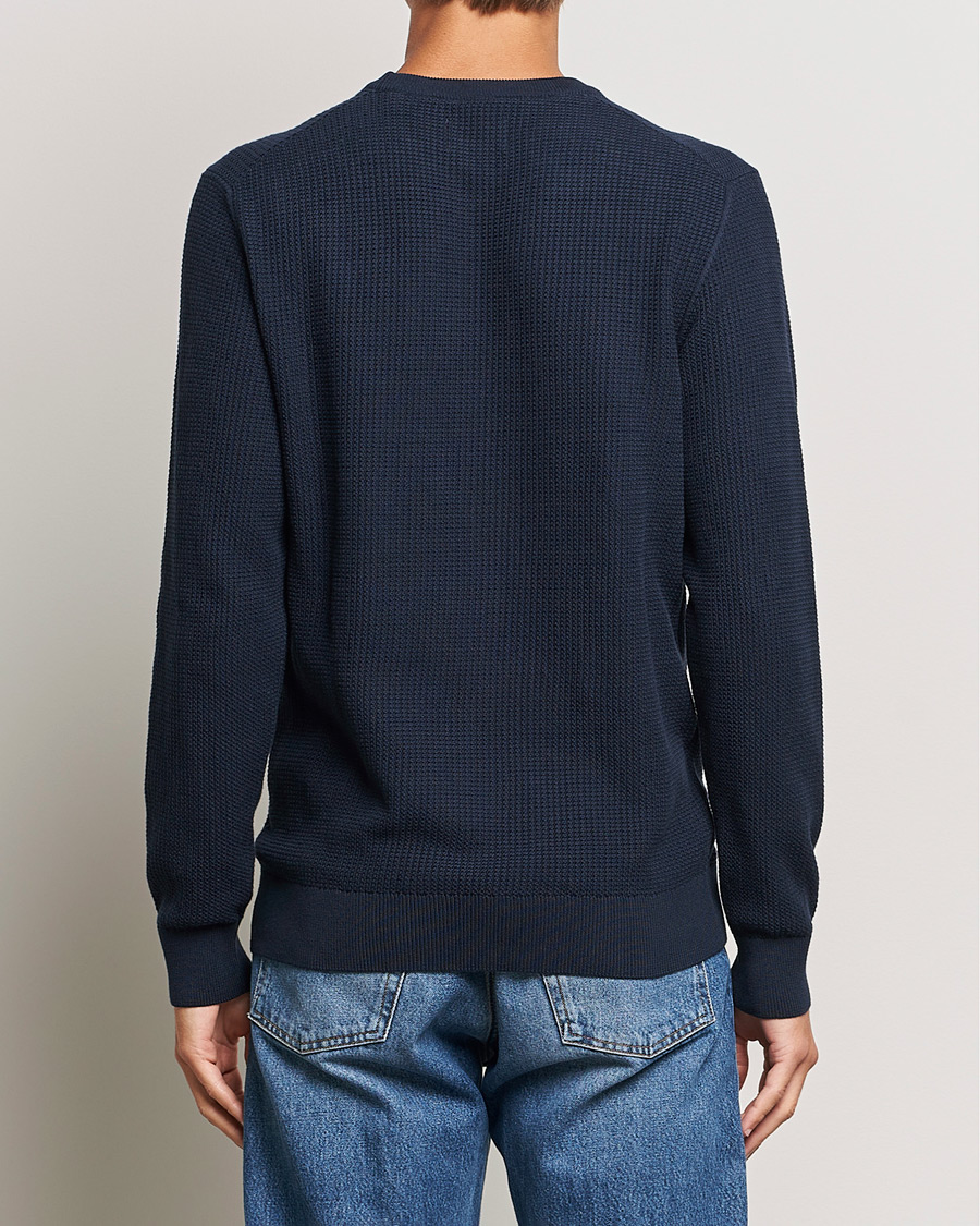 Men | Sweaters & Knitwear | GANT | Cotton Micro Textured Crew Neck Evening Blue
