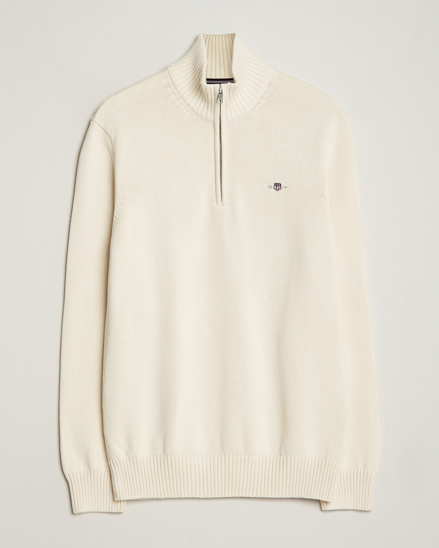 Men | Sweaters & Knitwear | GANT | Cotton Half Zip Cream
