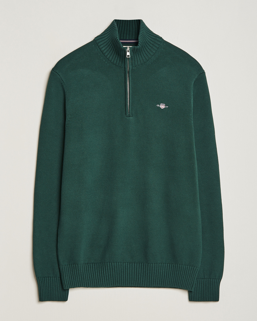 Men | Sweaters & Knitwear | GANT | Cotton Half Zip Tartan Green