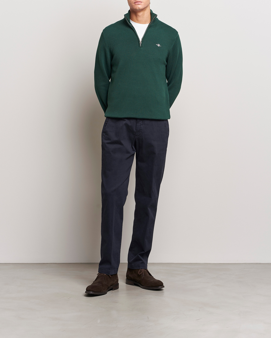 Men | Sweaters & Knitwear | GANT | Cotton Half Zip Tartan Green