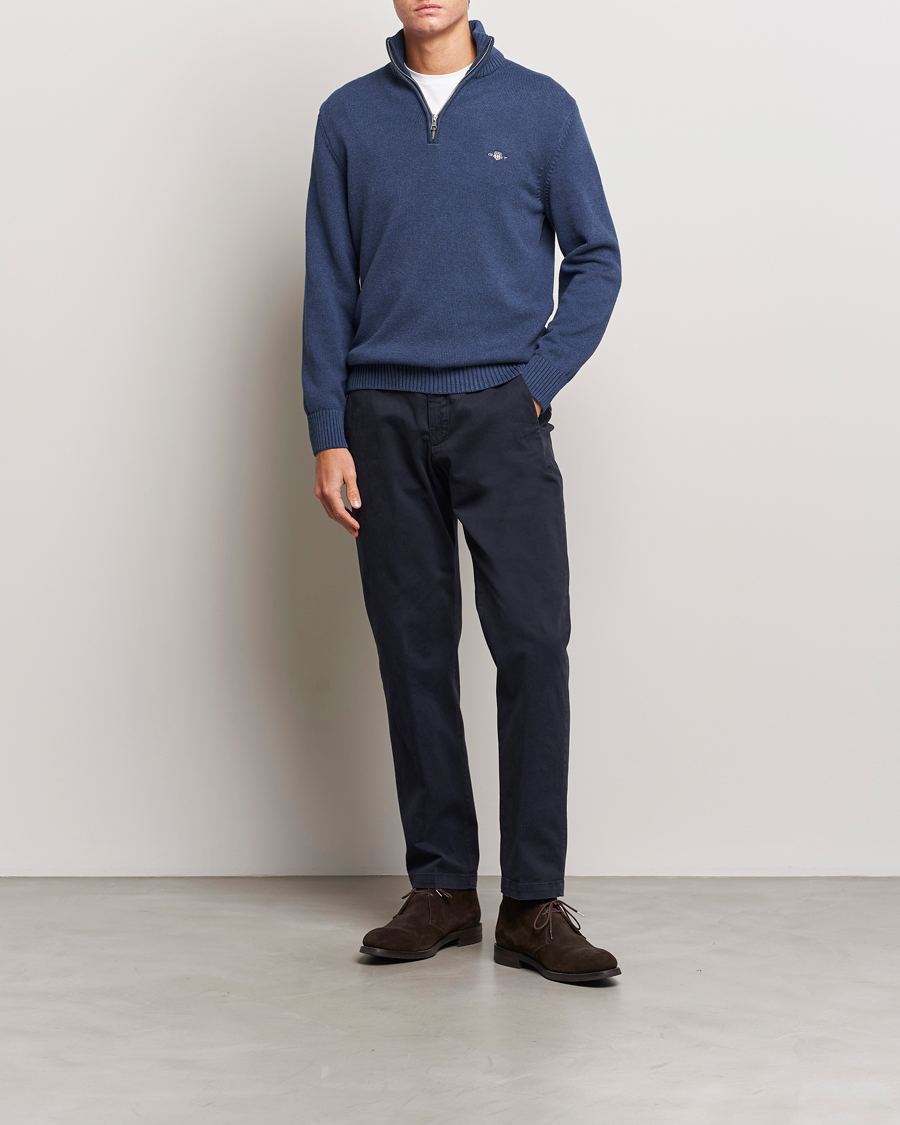 Men | Sweaters & Knitwear | GANT | Cotton Half Zip Marine Melange