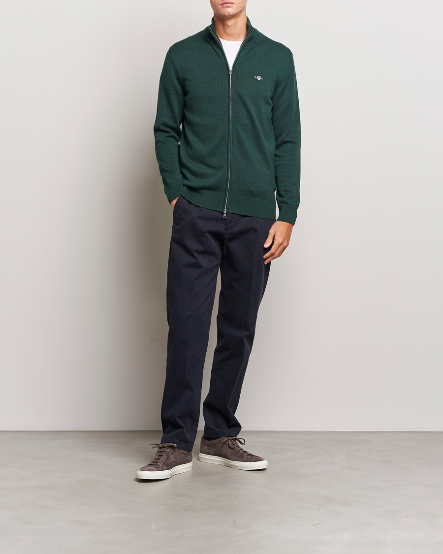 Men | Sweaters & Knitwear | GANT | Cotton Full Zip Tartan Green
