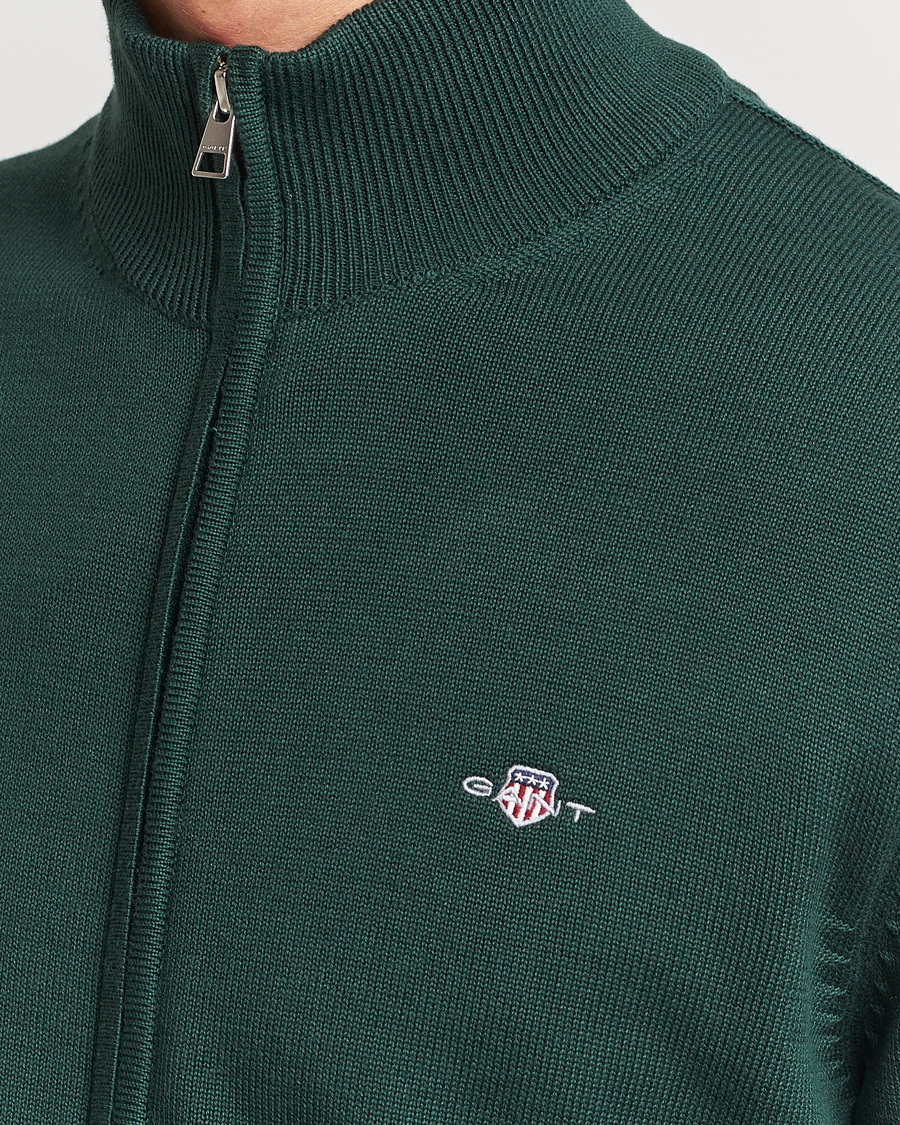 Men | Sweaters & Knitwear | GANT | Cotton Full Zip Tartan Green