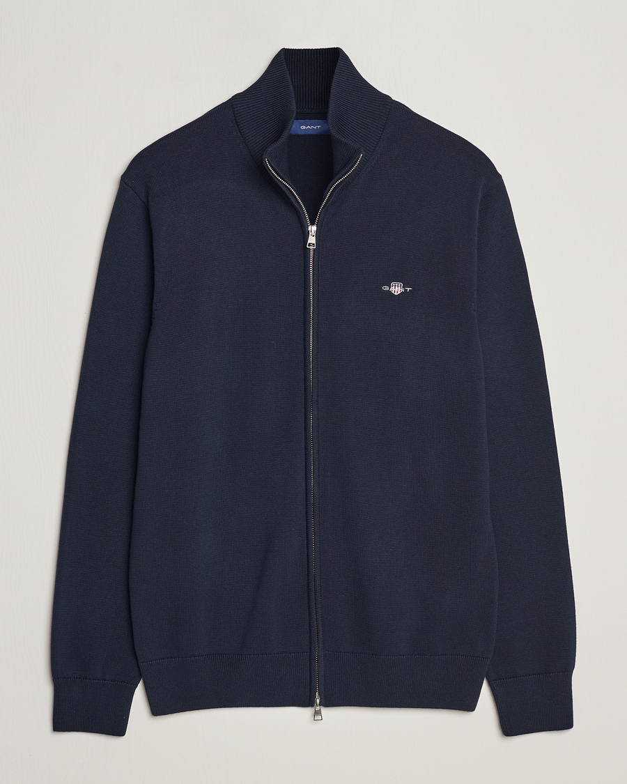 Men | Sweaters & Knitwear | Gant | Cotton Full Zip Cardigan Evening Blue