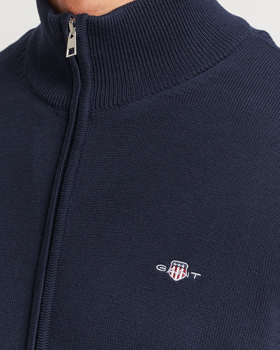 Men | Sweaters & Knitwear | Gant | Cotton Full Zip Cardigan Evening Blue