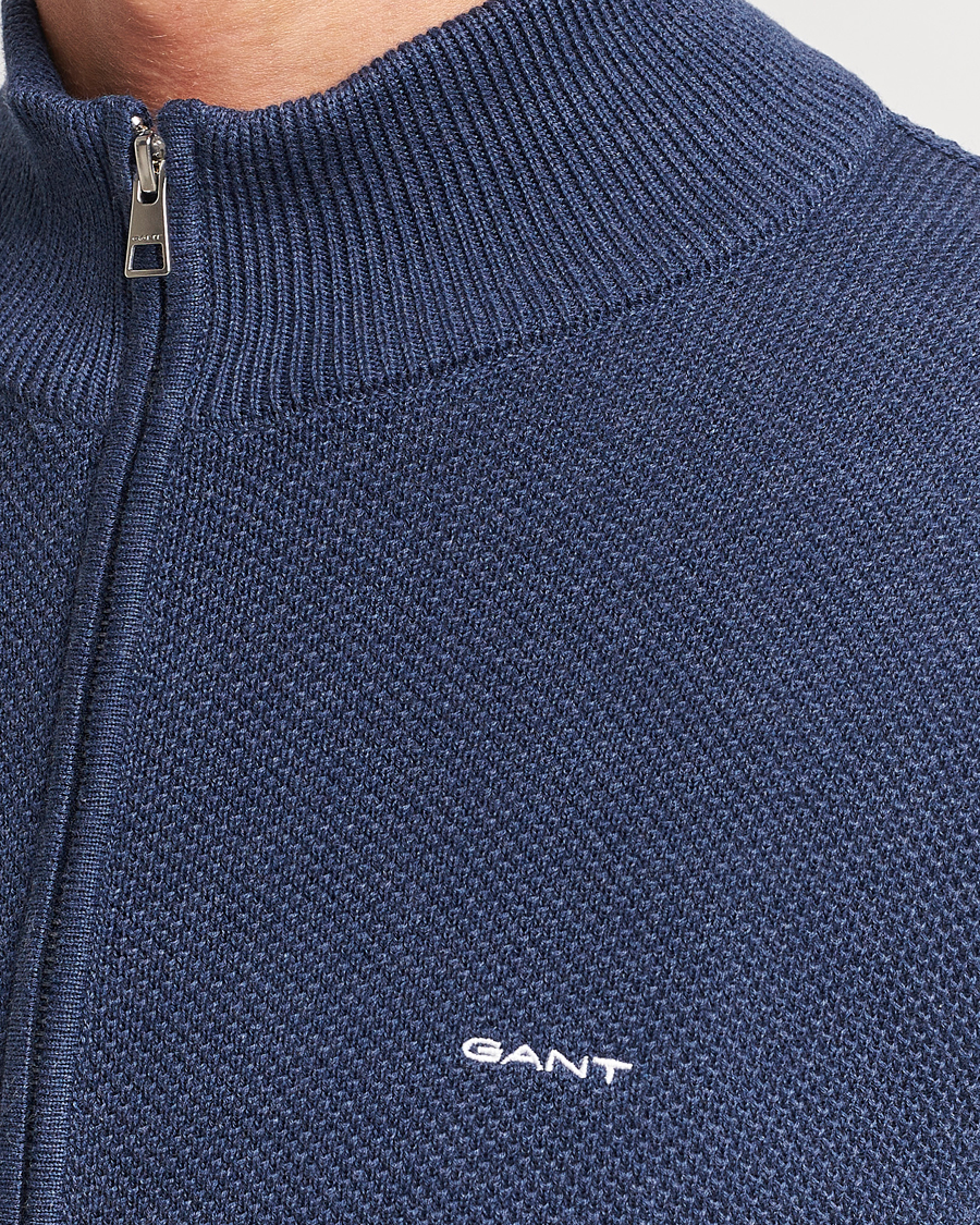 Men | Sweaters & Knitwear | GANT | Cotton Pique Full Zip Marine Melange