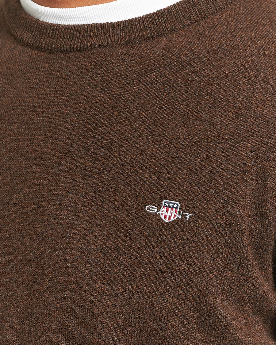 Men | Sweaters & Knitwear | GANT | Lambswool Crew Neck Pullover Dark Brown Melange