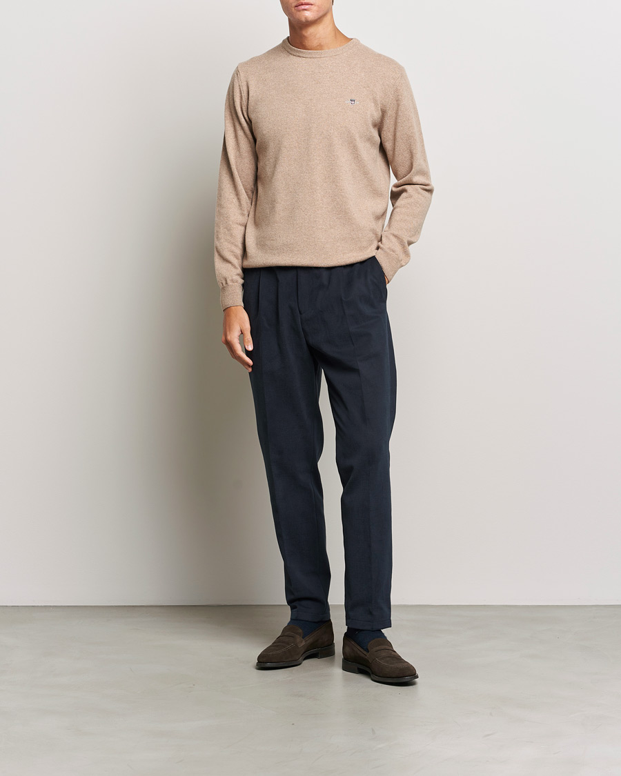 Men | Sweaters & Knitwear | GANT | Lambswool Crew Neck Pullover Dark Sand Melange