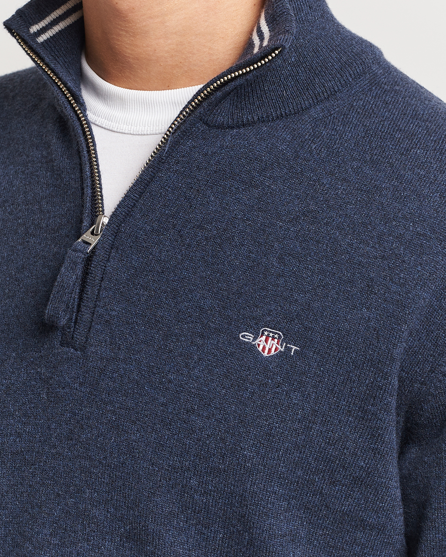 Men | Sweaters & Knitwear | GANT | Lambswool Half Zip Dark Navy Melange