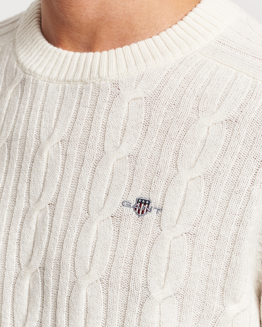 Men | Sweaters & Knitwear | GANT | Lambswool Cable Crew Neck Pullover Cream