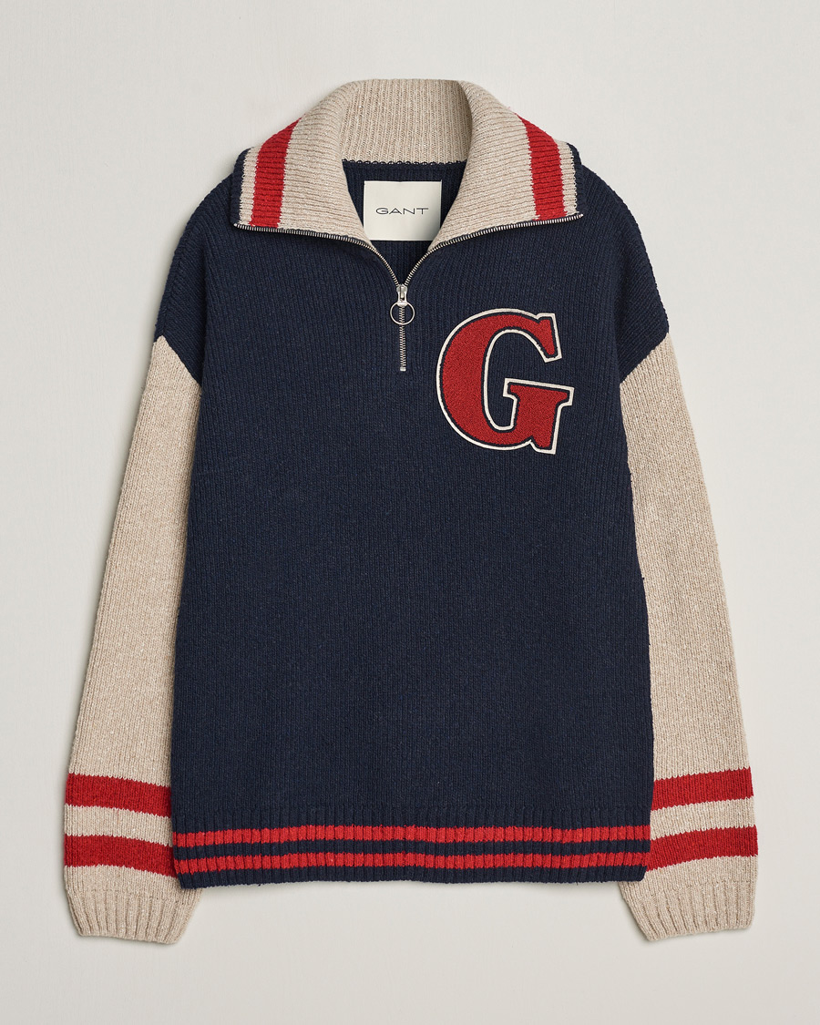 Men | Sweaters & Knitwear | GANT | Wool Neps Letter Half Zip Evening Blue