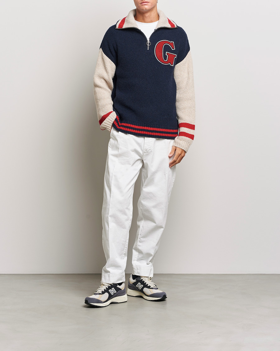 Men | Sweaters & Knitwear | GANT | Wool Neps Letter Half Zip Evening Blue
