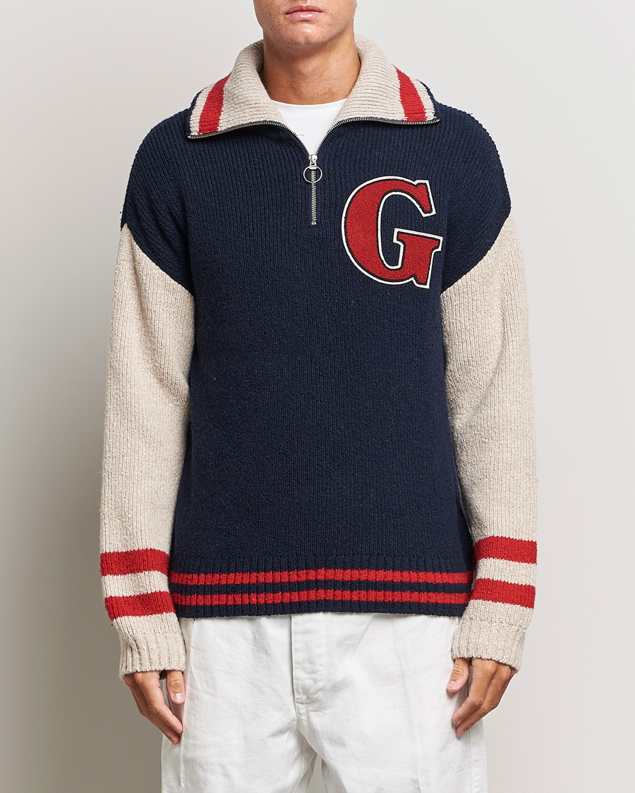 Men | Sweaters & Knitwear | GANT | Wool Neps Letter Half Zip Evening Blue