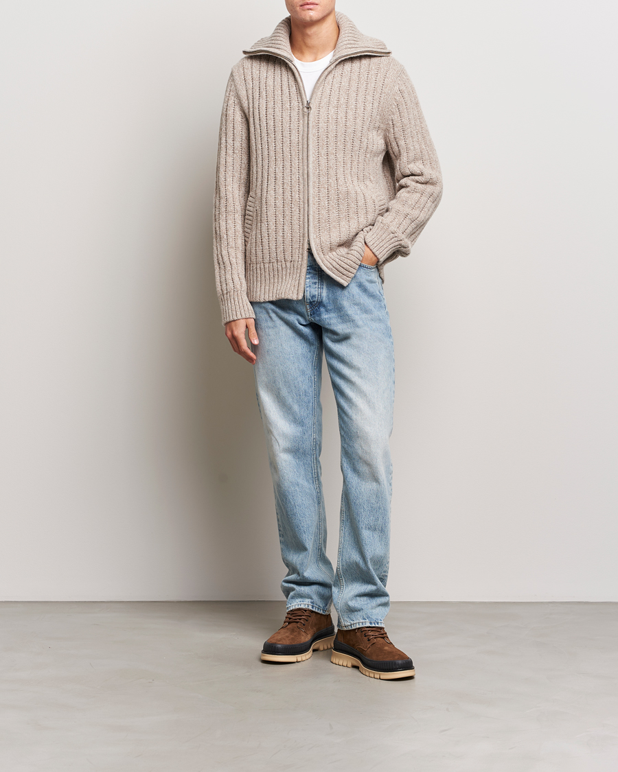 Men | Sweaters & Knitwear | GANT | Heavy Structured Knitted Full Zip Light Beige Melange