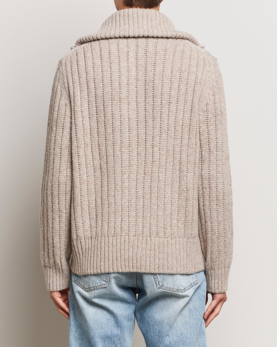 Men | Sweaters & Knitwear | GANT | Heavy Structured Knitted Full Zip Light Beige Melange