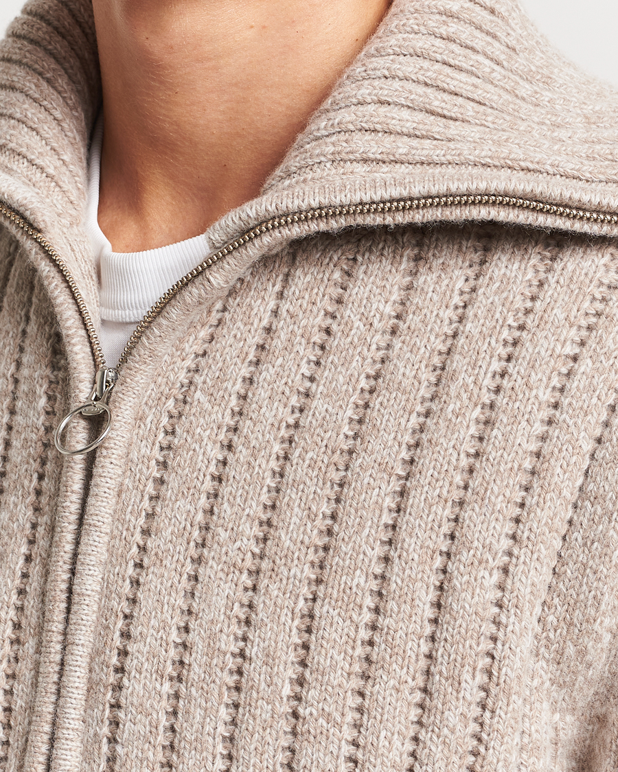 Men | Sweaters & Knitwear | GANT | Heavy Structured Knitted Full Zip Light Beige Melange
