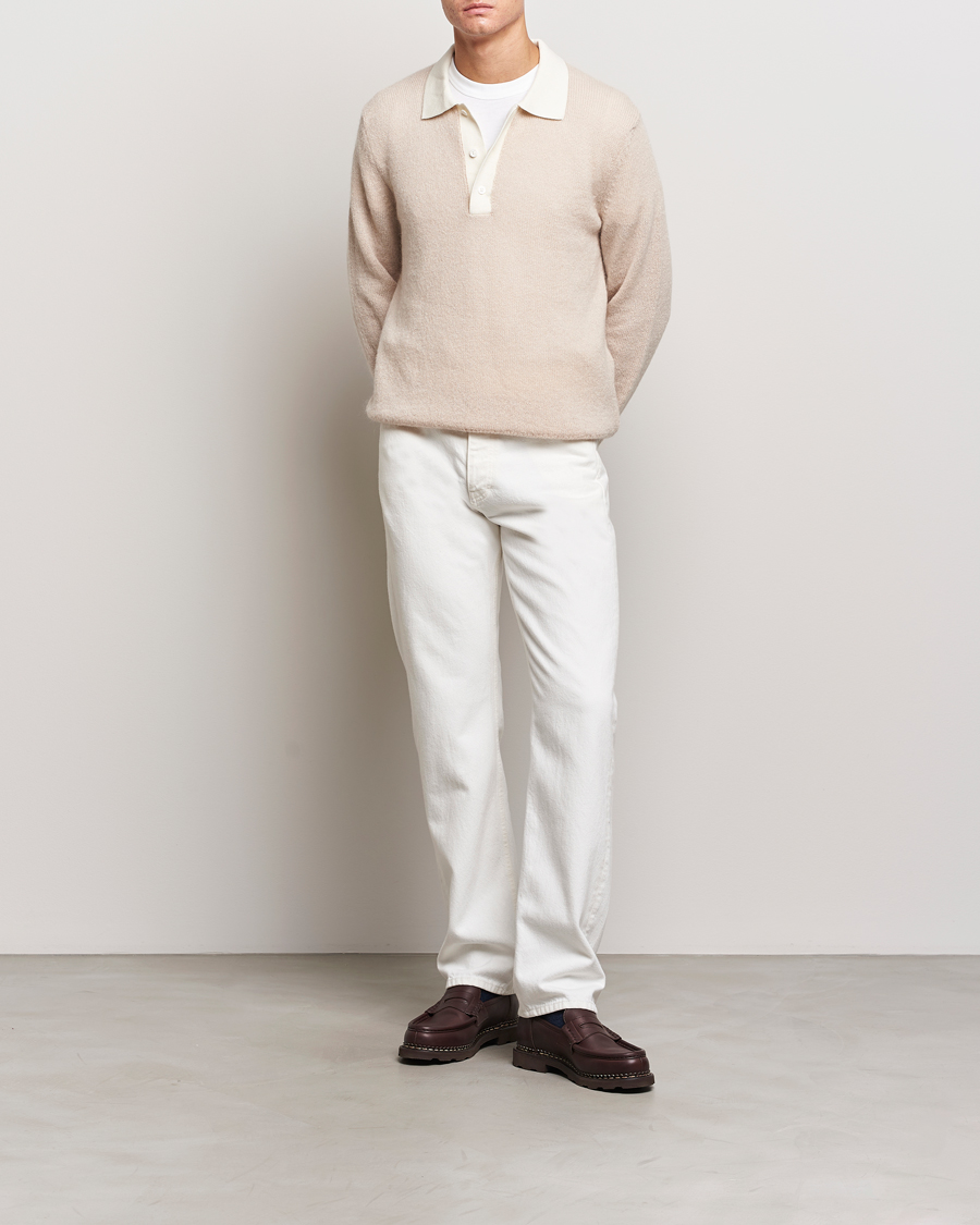 Men | Sweaters & Knitwear | GANT | Mohair Knitted Polo Soft Oat