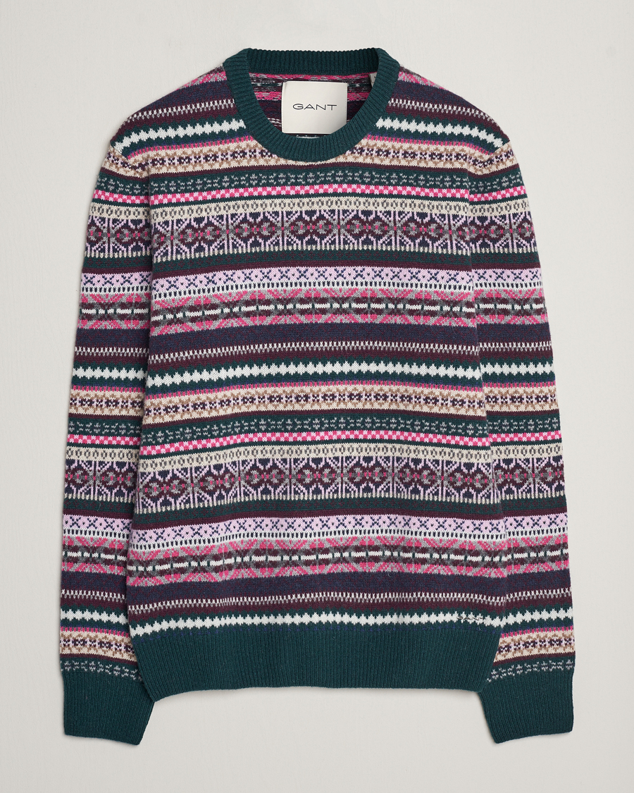 Men | Sweaters & Knitwear | GANT | Wool Fairisle Sweater Tartan Green