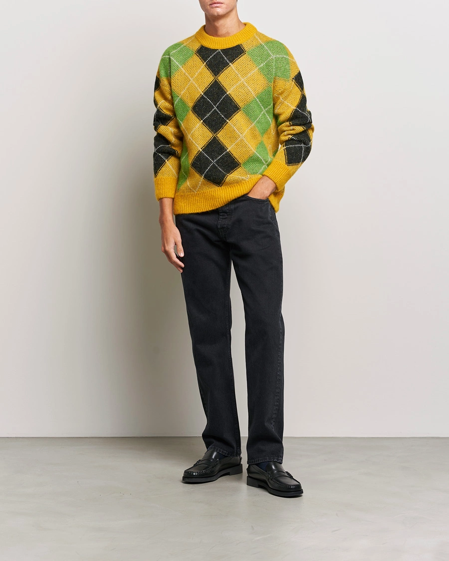 Men | Sweaters & Knitwear | GANT | Furry Argyle Crew Neck Sunflower Yellow