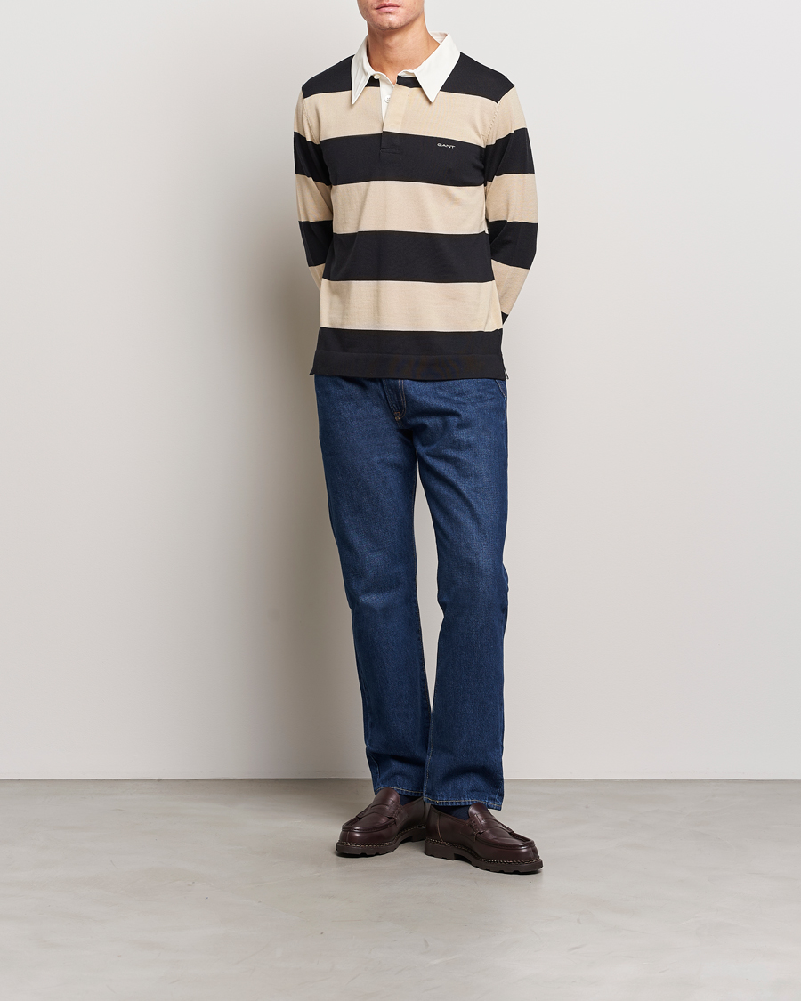 Men | Sweaters & Knitwear | GANT | Barstriped Knitted Rugger Beige/Navy