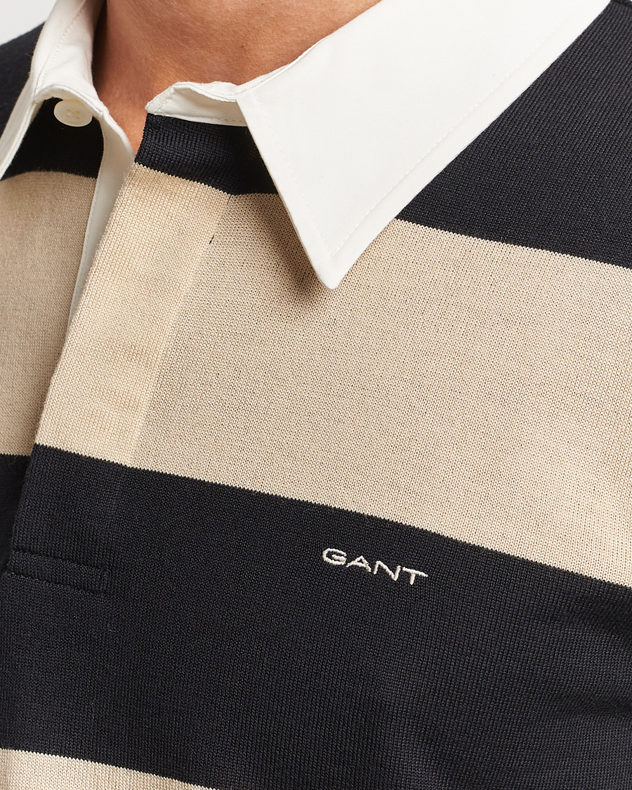Men | Sweaters & Knitwear | GANT | Barstriped Knitted Rugger Beige/Navy