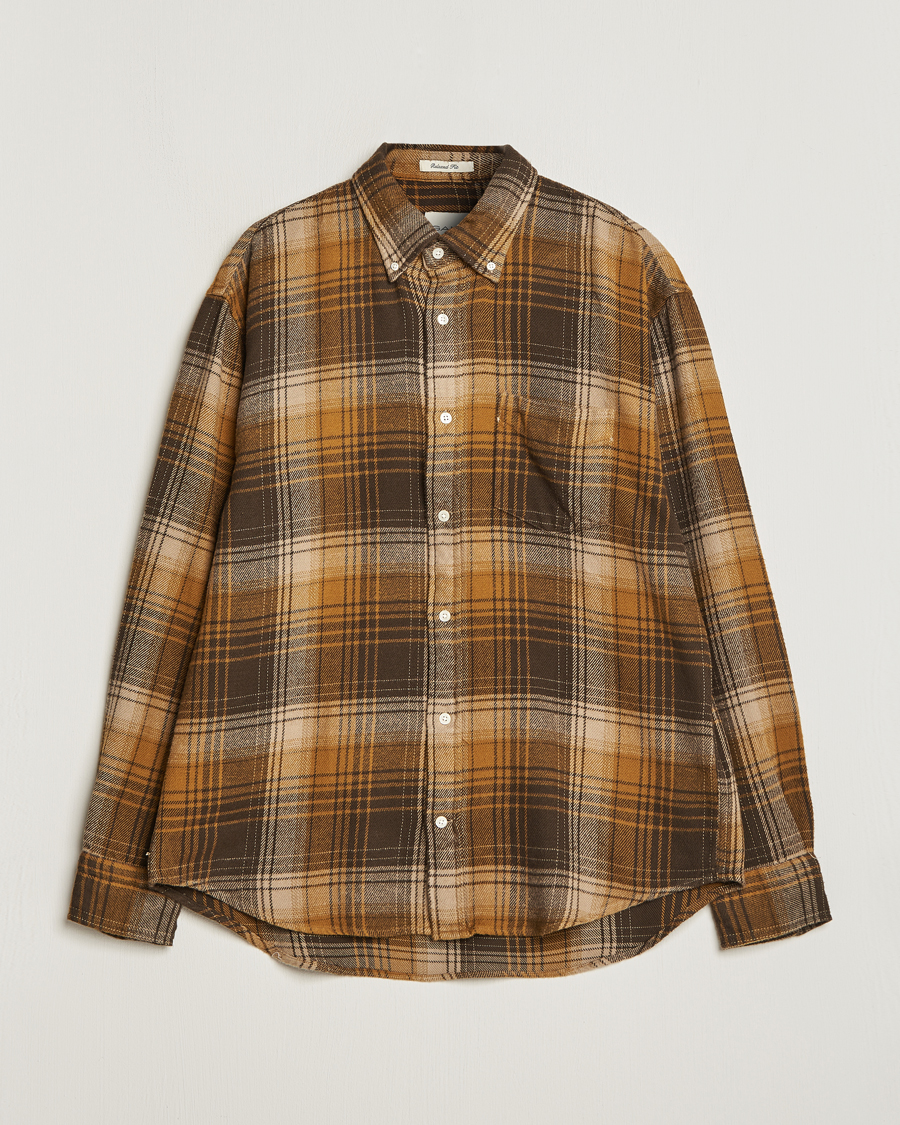Men | Flannel Shirts | GANT | Relaxed Fit Heavy Flannel Checked Shirt Woody Brown