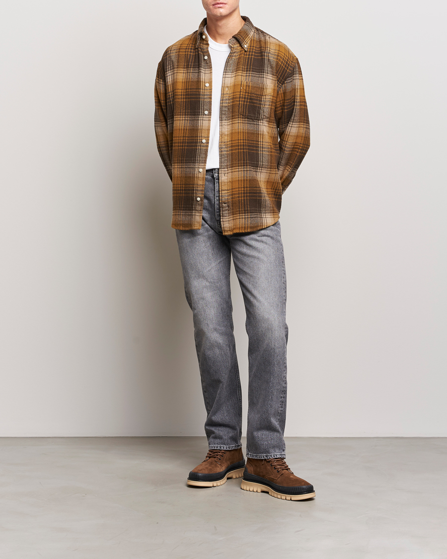 Men | Shirts | Gant | Relaxed Fit Heavy Flannel Checked Shirt Woody Brown