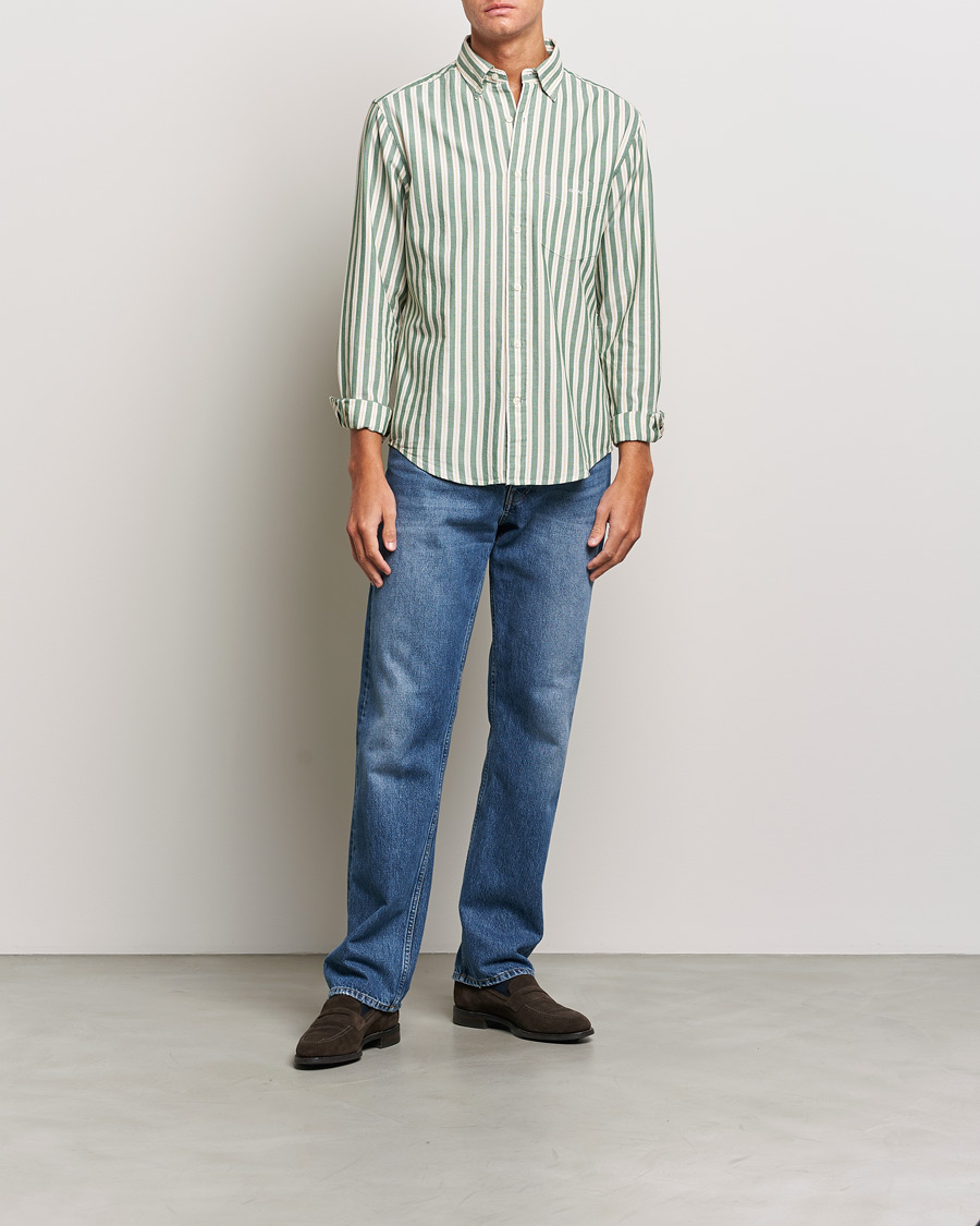 Men | Shirts | GANT | Regular Fit Archive Oxford Striped Shirt Forest Green