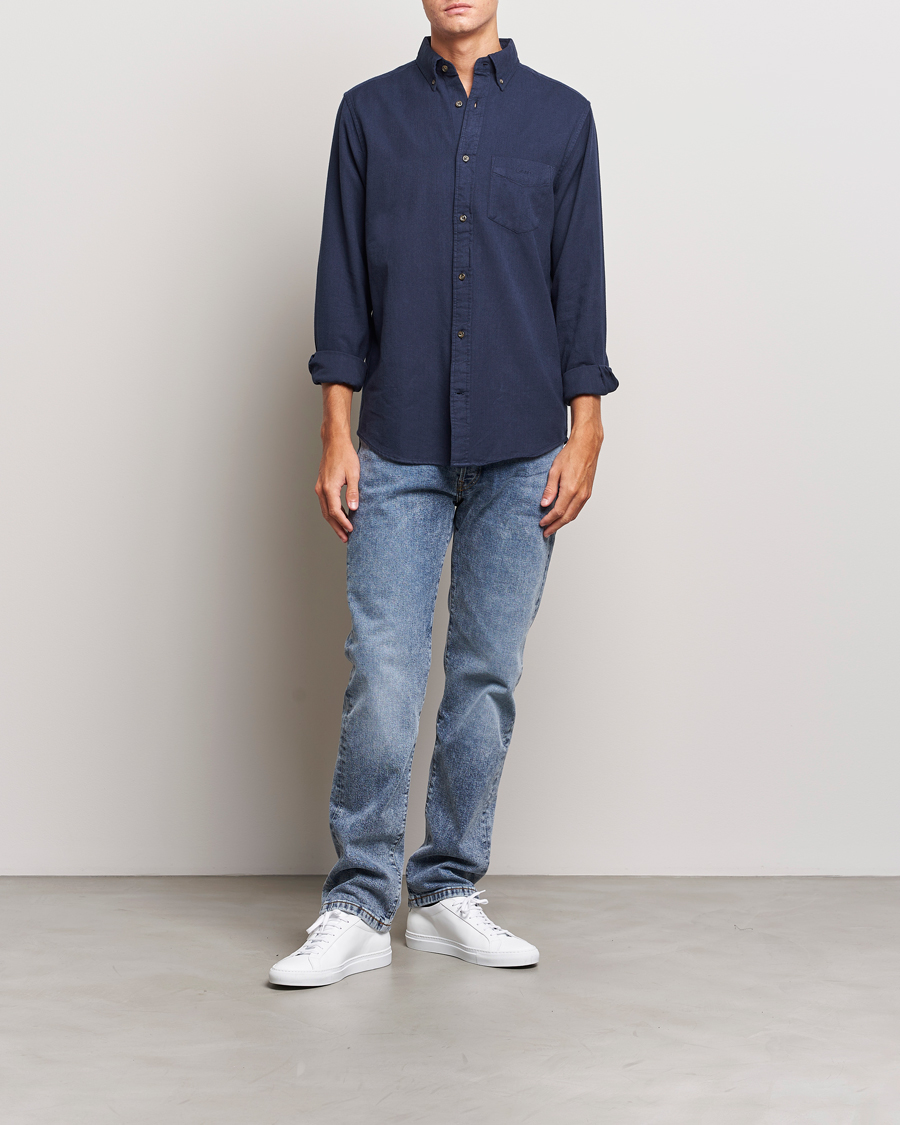 Men | Shirts | GANT | Regular Fit Herringbone Flannel Shirt Marine